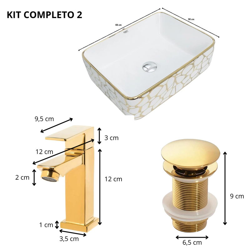 Cuba Para Banheiro Sobrepor Retangular Cerâmica 49 x 38cm Luxo Gold