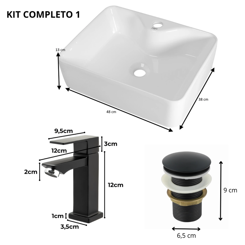Cuba Para Banheiro Sobrepor Retangular Cerâmica 49 x 38cm Luxo Gold