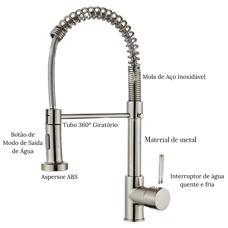 Torneira Gourmet Cozinha Com Extensor Quente e Frio