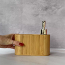 Dispenser Porta Detergente E Esponja Com Valvula Bambu Kit Pia Cozinha
