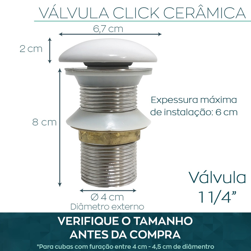 Válvula Click Cerâmica Cuba Banheiro