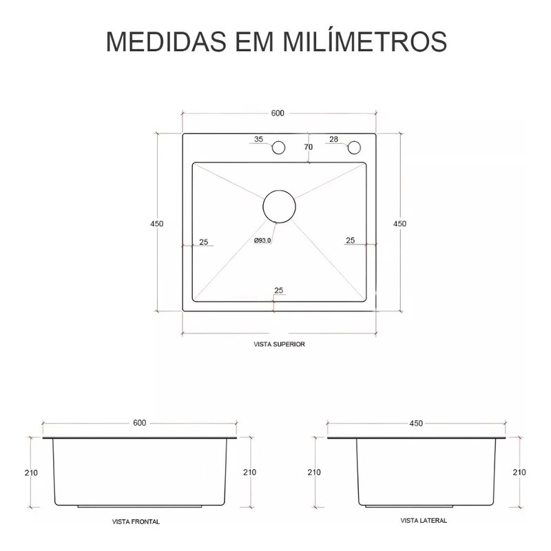 Cuba Pia Dourada Inox 304 Gourmet Cozinha 60x45 Com Torneira Escovado E Acessórios