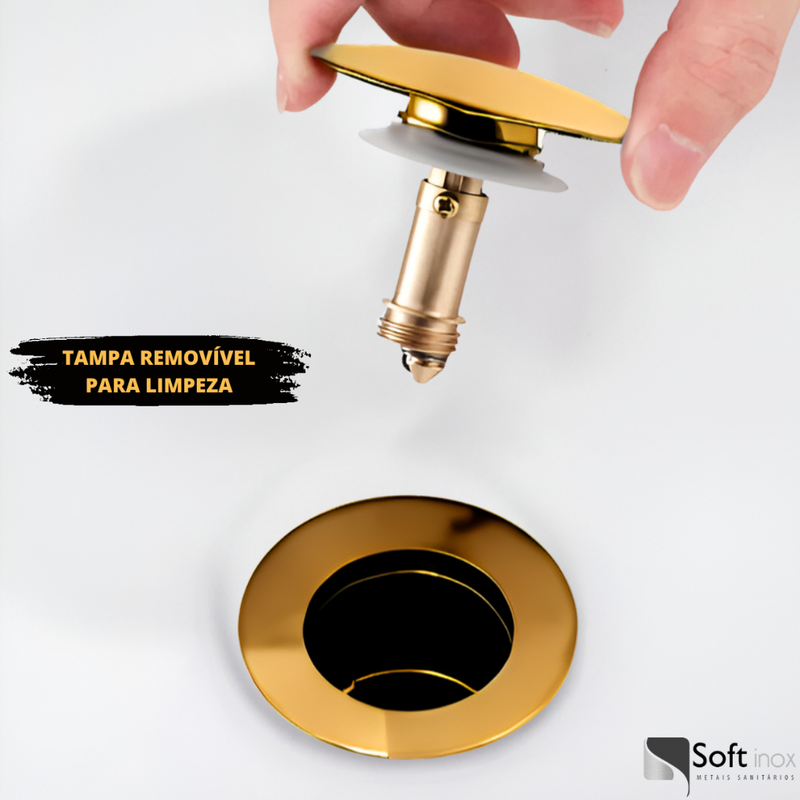 Válvula Click De Inox P/ Cuba Pia de Banheiro Lavatório Dourada Gold de 4cm