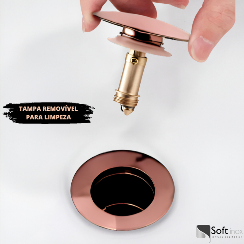 Válvula Click De Inox P/ Cuba Pia de Banheiro Lavatório Rose Gold de 4cm