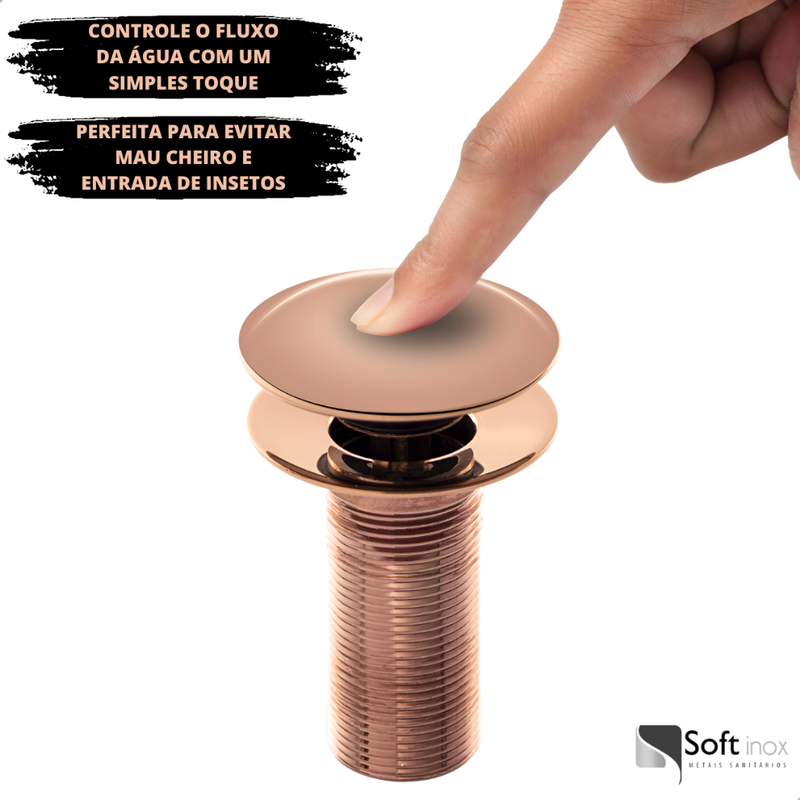 Válvula Click De Inox P/ Cuba Pia de Banheiro Lavatório Rose Gold de 4cm