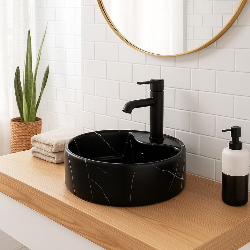 Cuba Para Banheiro Sobrepor Apoio Redonda Com Mesa 40cm Mármore