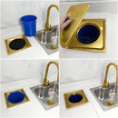 Lixeira De Embutir Quadrada Dourado Escovado Inox Cesto Lixo 5L Pia Cozinha Bancada Granito Mármore