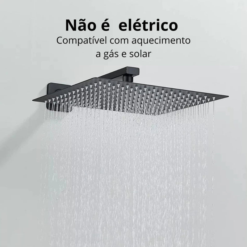 Kit Ducha Chuveiro 20×20cm Inox 304 Com Acabamentos Registros Preto/Cromado Para Chuveiro Banheiro