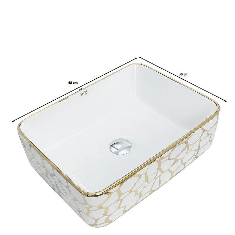 Cuba Para Banheiro Sobrepor Retangular Cerâmica 49 x 38cm Luxo Gold