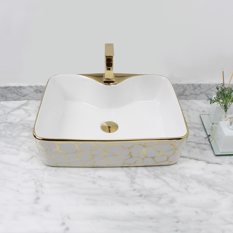 Cuba Para Banheiro Sobrepor Retangular Cerâmica 49 x 38cm Luxo Gold