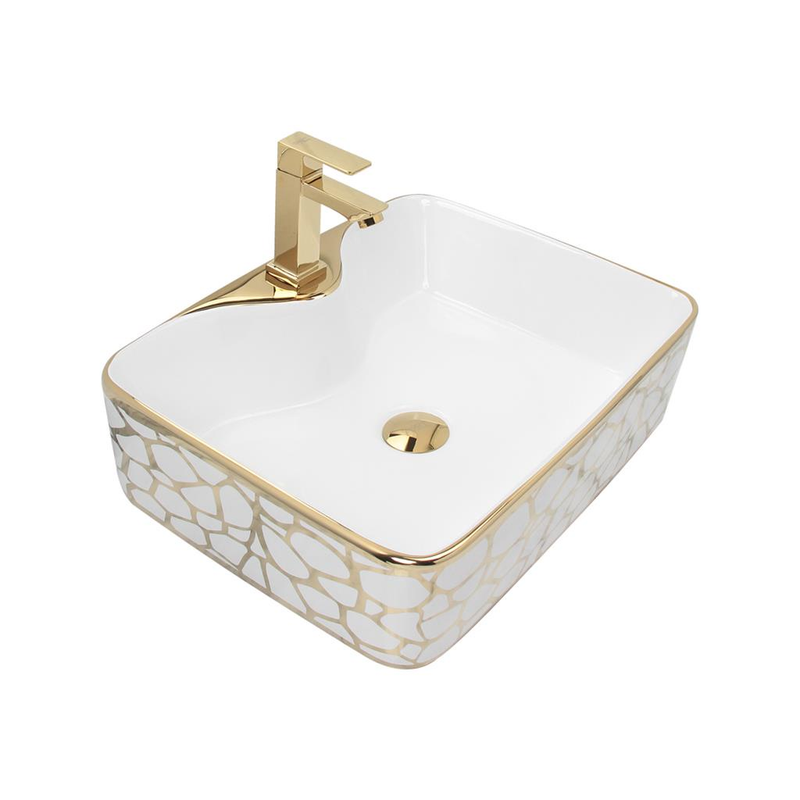 Cuba Para Banheiro Sobrepor Retangular Cerâmica 49 x 38cm Luxo Gold